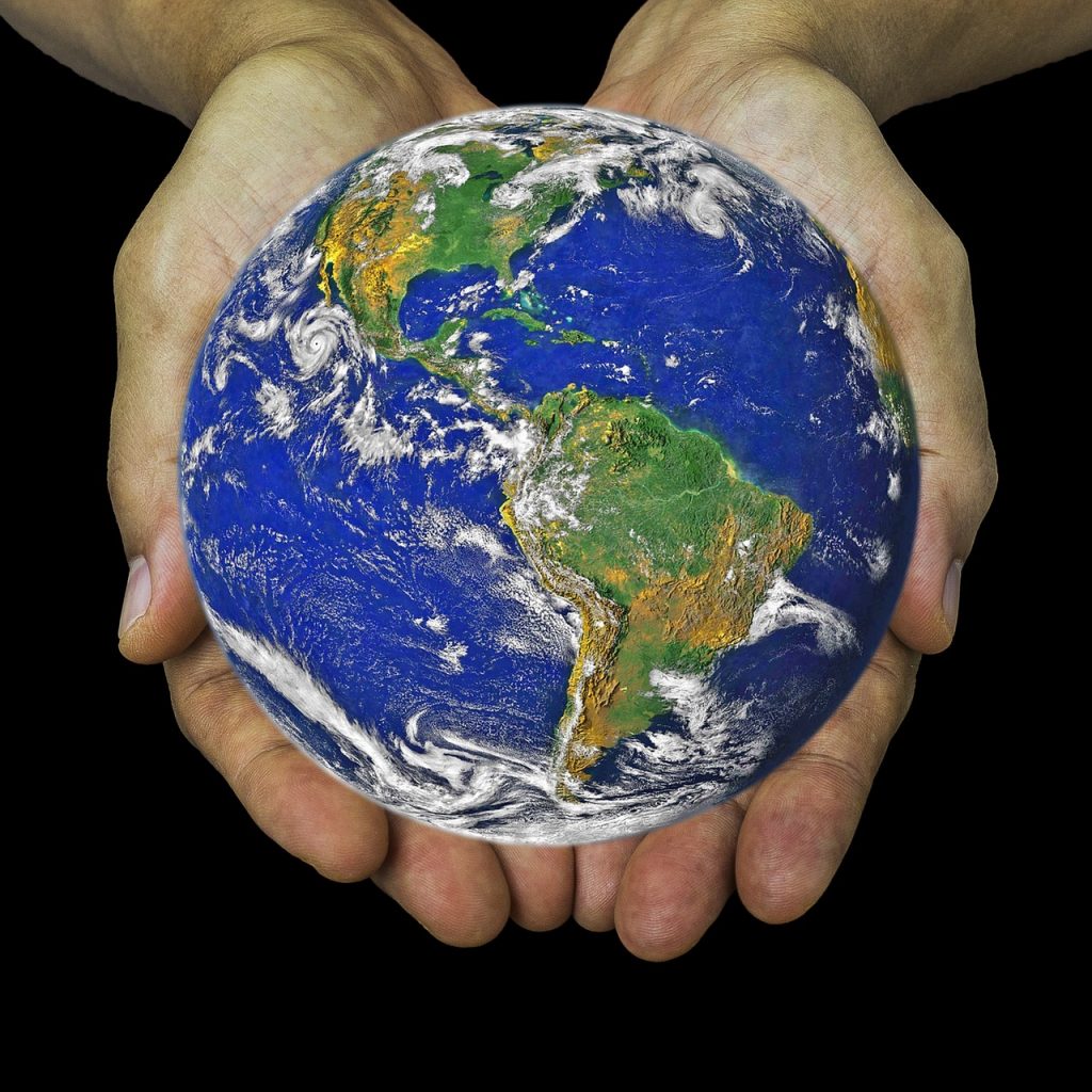 earth, world, hands